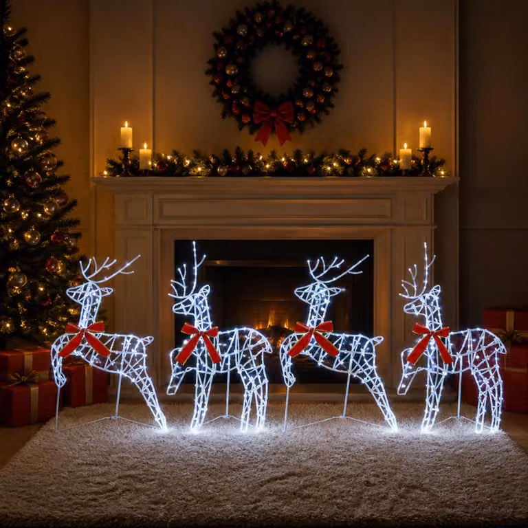 vidaXL Renna di Natale 4 pz 180 LED Bianco freddo 43 x 19 x 65 cm