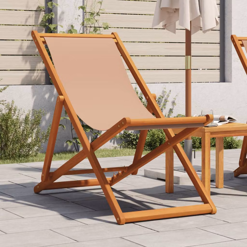 Sedia pieghevole vidaXL in legno di eucalipto e tessuto resistente ai raggi UV color beige o grigio per giardino e balcone