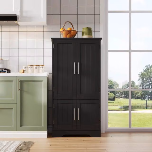 Armadio da cucina MINIMAL con luce LED integrata, 4 ante e ripiani regolabili, colore nero, L 120 cm x P 60 cm x H 40 cm