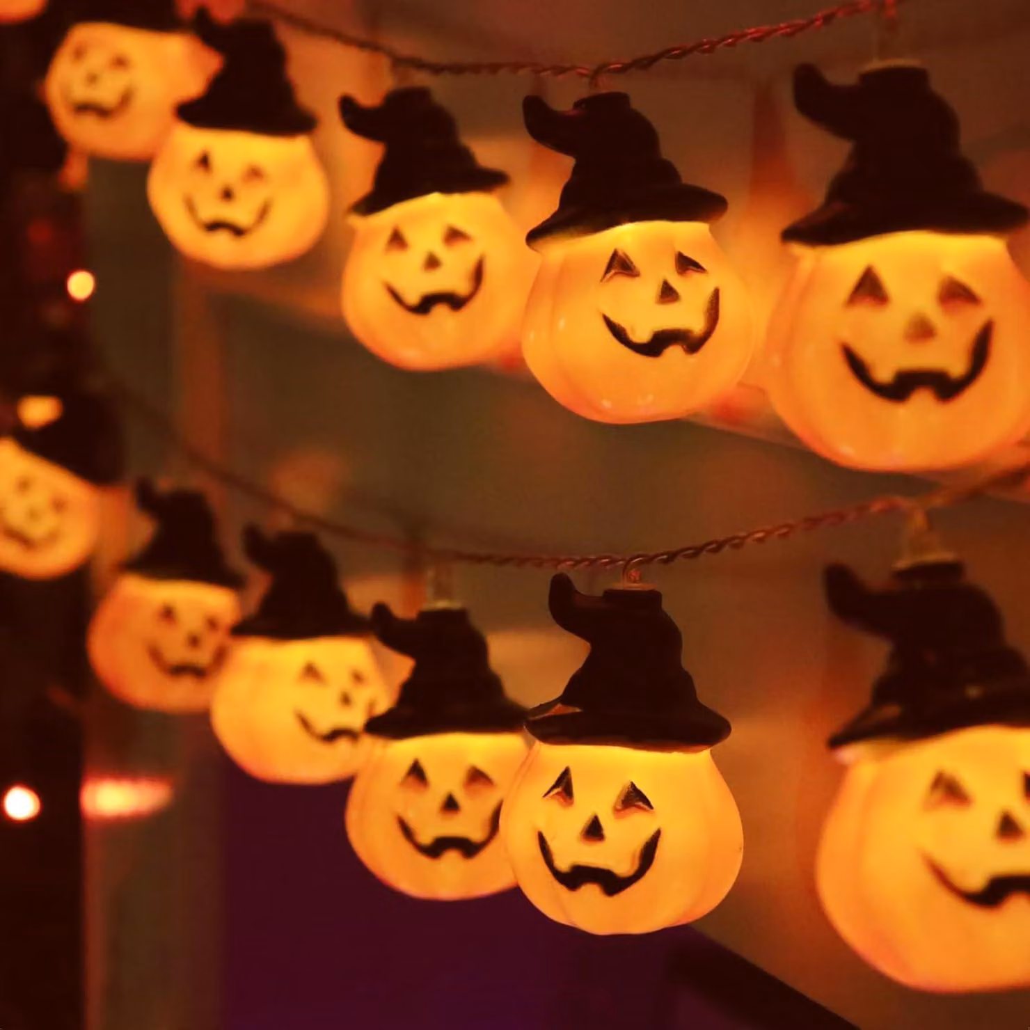Catena luminosa a forma di zucca, 3 metri, 20 LED, luce bianco caldo, zucche 3D, decorazione per Halloween