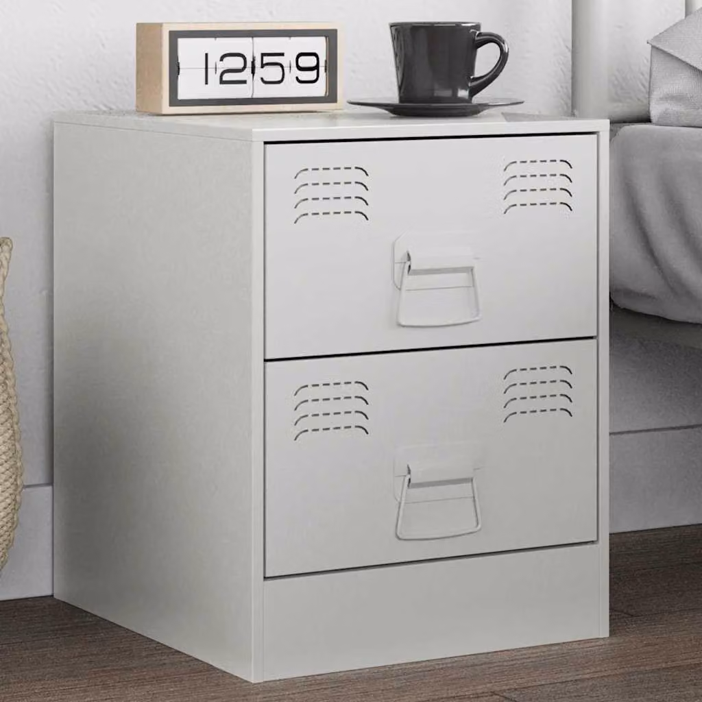 Comodino moderno vidaXL in metallo bianco opaco L: 34,5 cm, P: 39 cm, H: 44 cm