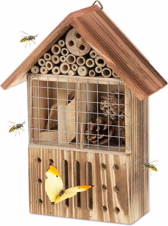 Albergo per insetti in legno di quercia per balconi e giardini - 29 x 215 x 95 cm - Casetta per farfalle - Colorato