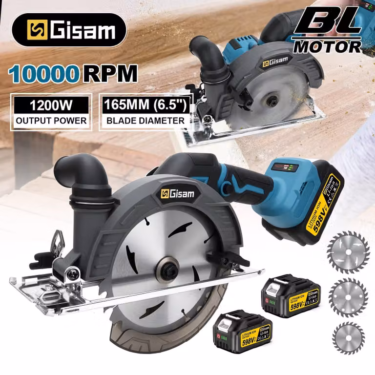 Seghetto circolare - Batteria 165 mm - Motore brushless - 10.000 giri/min - 2 batterie da 18 V incluse - Per legno - Verde chiaro