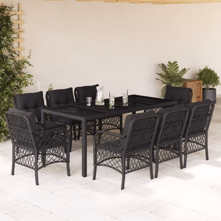 Maison Exclusive - Set da Pranzo da Giardino 9 pz con Cuscini Nero in Polyrattan