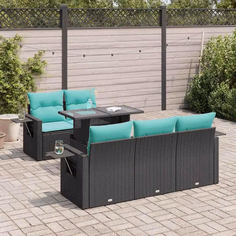 Maison Exclusive - Set da giardino composto da 6 pezzi, con cuscini, in rattan sintetico nero, con struttura in legno di acacia
