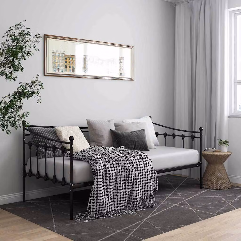 vidaXL Telaio Divano Letto in Metallo Nero Opaco L/P/H: 200 x 90 x 30 cm – 1