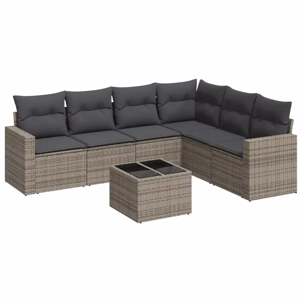 Set di divani da giardino vidaXL a forma di L in polyrattan grigio con 7 pezzi e cuscini inclusi – 2