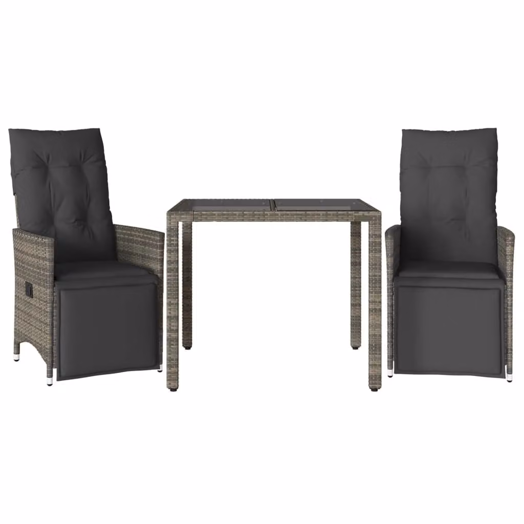 Set Bistrò da Giardino 3 pz con Cuscini in Polyrattan Grigio