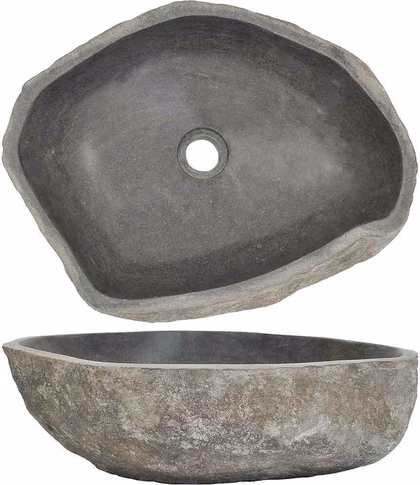 Lavabo AIORBER Lavabo da bagno in pietra di fiume Lavabo ovale in pietra naturale, grigio