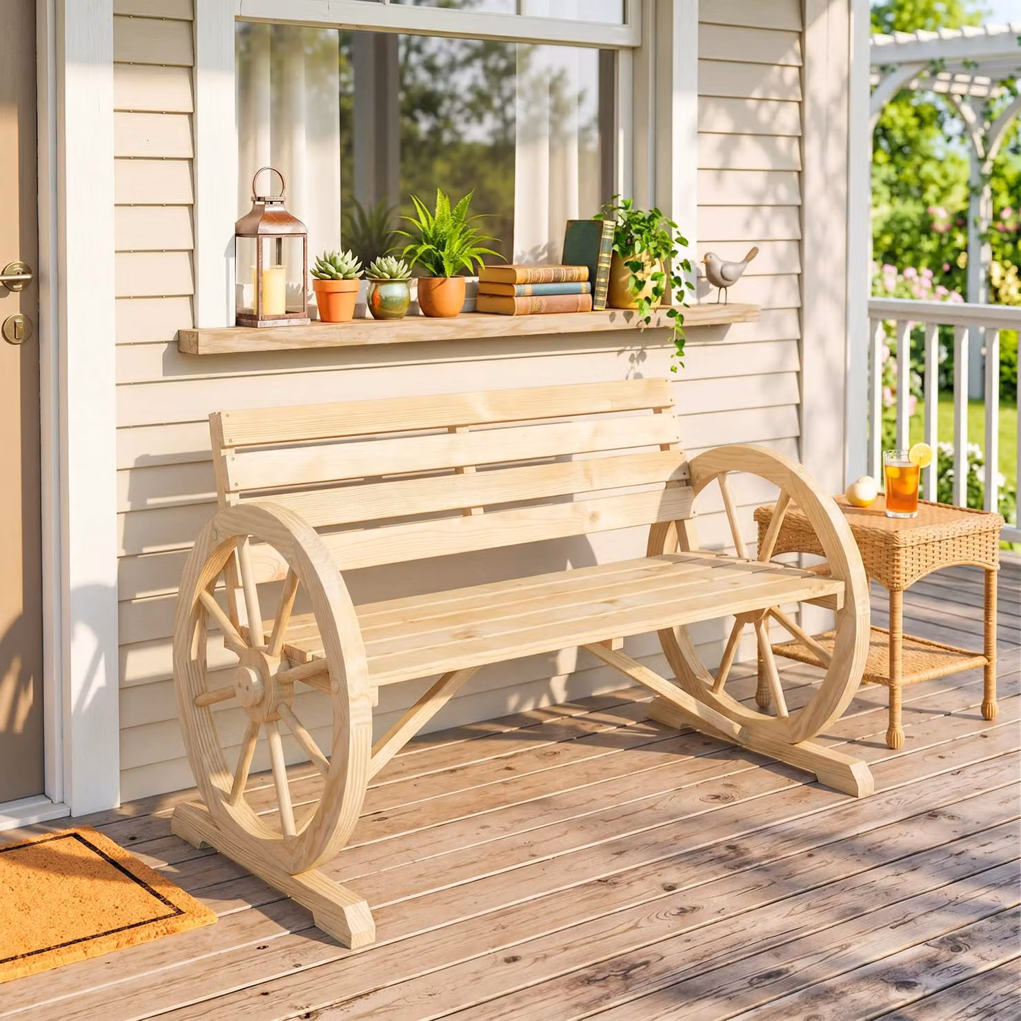 Outsunny Panchina da Giardino a 2 Posti con Braccioli in Legno di Abete Stile Country, L: 105.5 cm, P: 56 cm, H: 79 cm, Colore Legno – 2