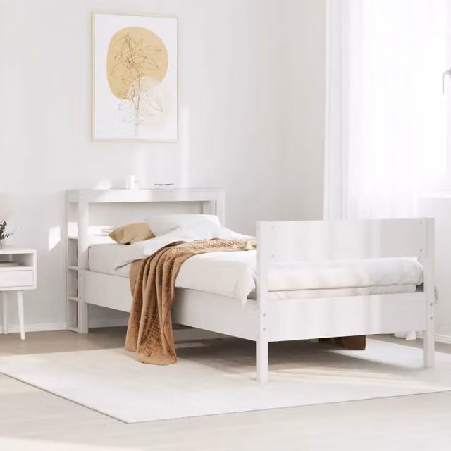 Letto senza Materasso-Struttura Letto Bianco 75x190 in Legno Massello di Pino 998698