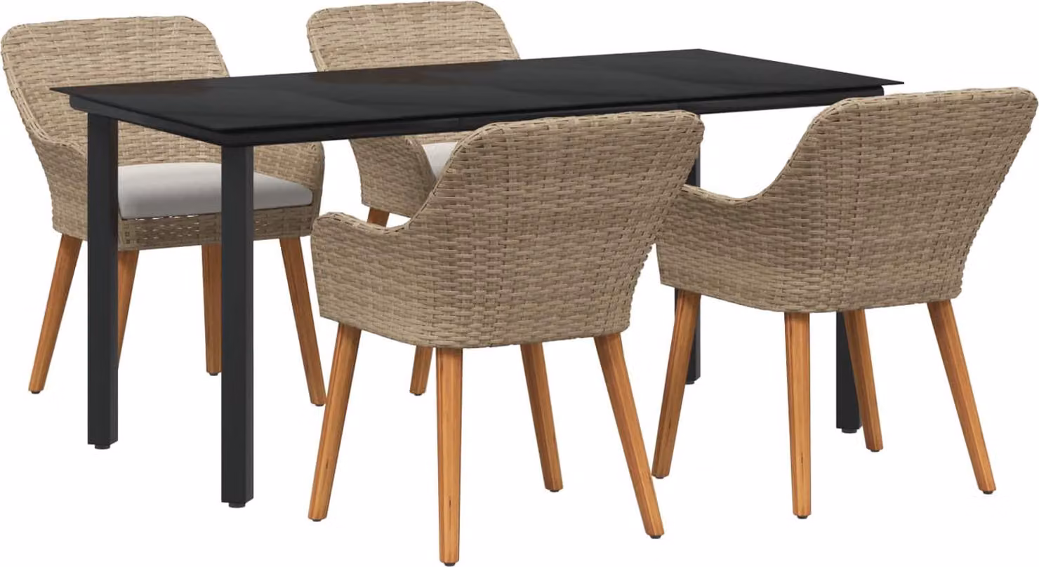 Set da Pranzo per Giardino con cuscino 5 pcs Beige polyrattan
