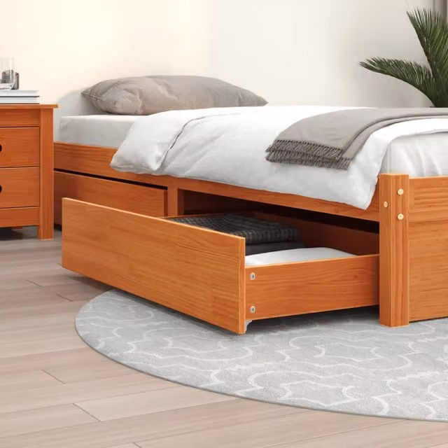 Set di 4 cassetti per letto vidaXL in legno massello di pino, colore marrone cera