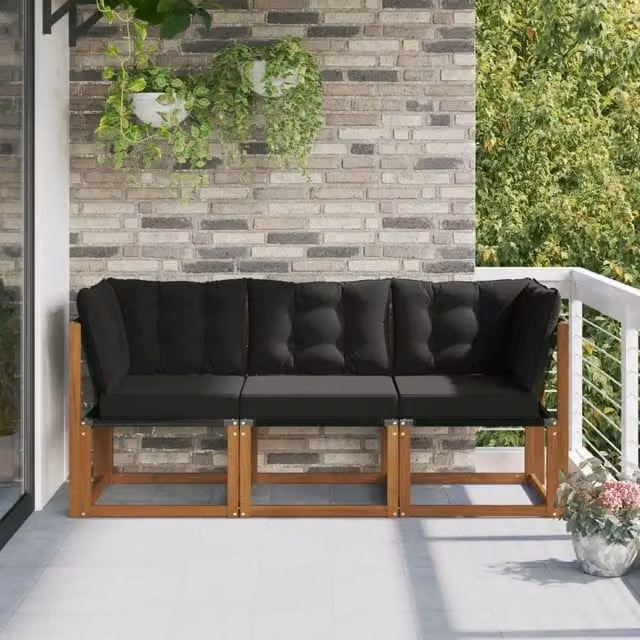 Divano modulare da esterno angolare a L vidaXL in legno di acacia con cuscini beige e nero