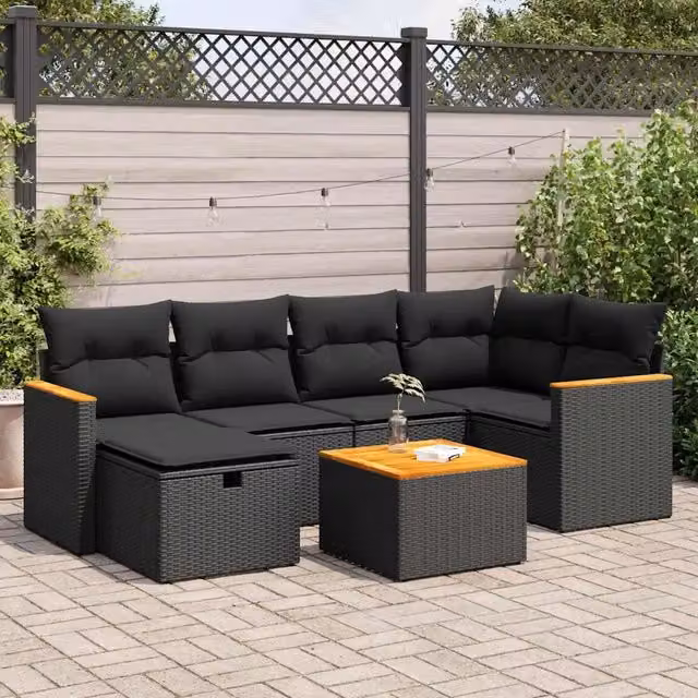 Set Divani da Giardino con Cuscini 7pz Nero Polyrattan 3325919
