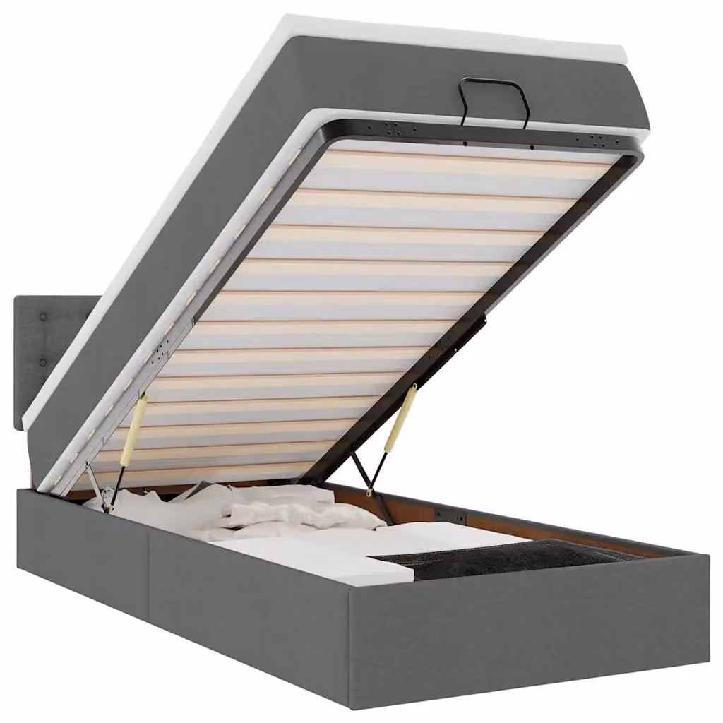 Letto con contenitore a sollevamento e materasso vidaXL in tessuto grigio e bianco L: 200 cm, P: 100 cm, H: 88 cm – 2