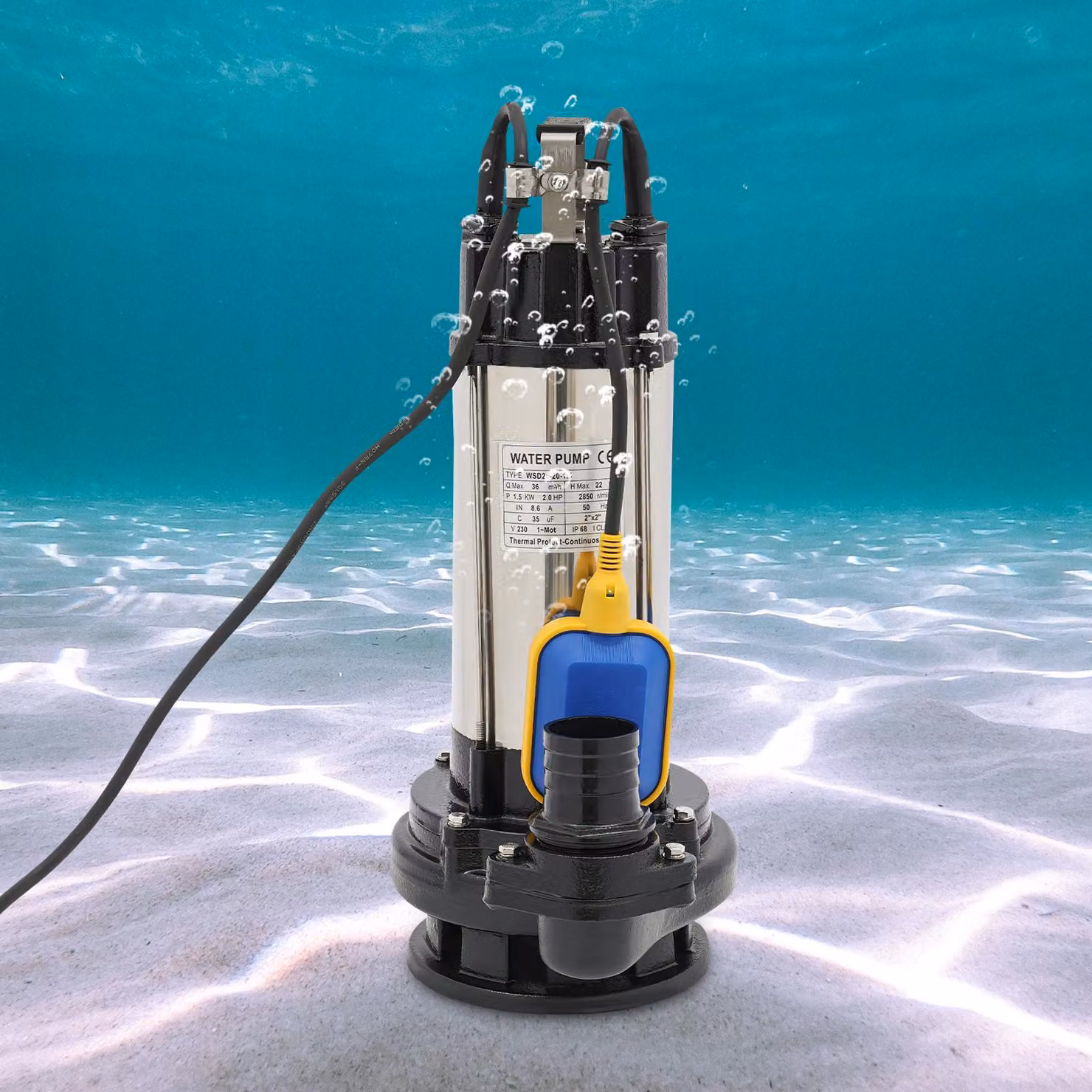 Pompa sommergibile in acciaio inossidabile - Potenza: 1,5 kW - Portata: 36 m³/ora - Adatta per acqua pulita e acqua sporca