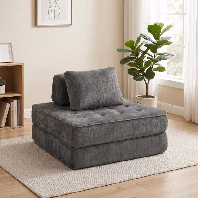 Poltrona letto da pavimento 2 in 1 pieghevole in ciniglia grigia