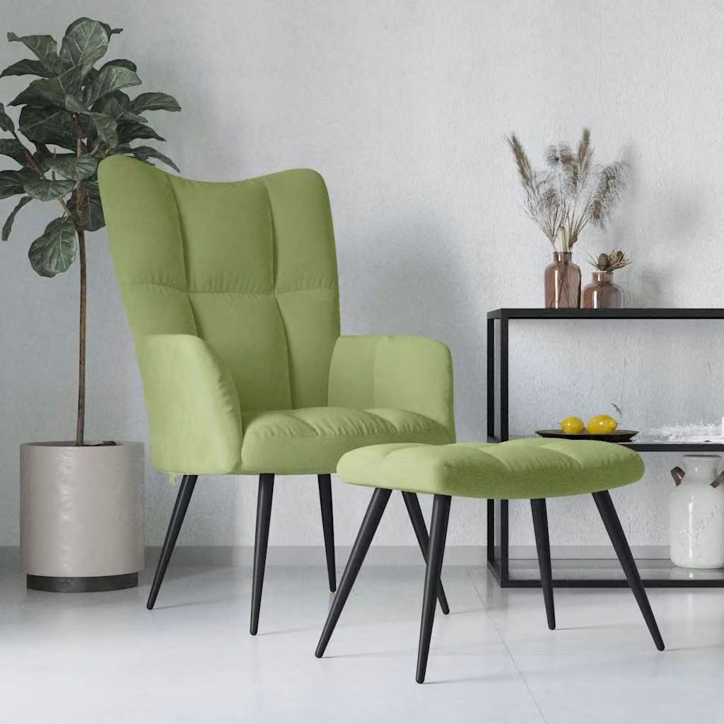 vidaXL Poltrona Relax con Poggiapiedi Verde in Velluto e Struttura in Metallo