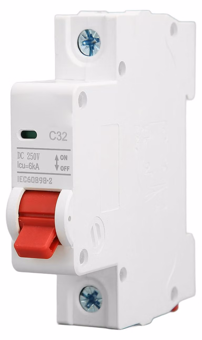 Interruttore automatico 1P DC 250V MCB 32A Interruttore automatico con montaggio su guida DIN 6000A Potenza di commutazione