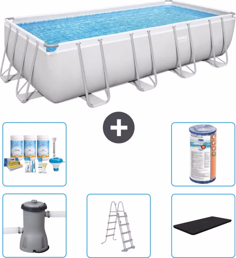 Piscina rettangolare Bestway Power Steel - 488 x 244 x 122 - Grigio, compresa pompa - scala - copertura pacchetto manutenzione - filtro