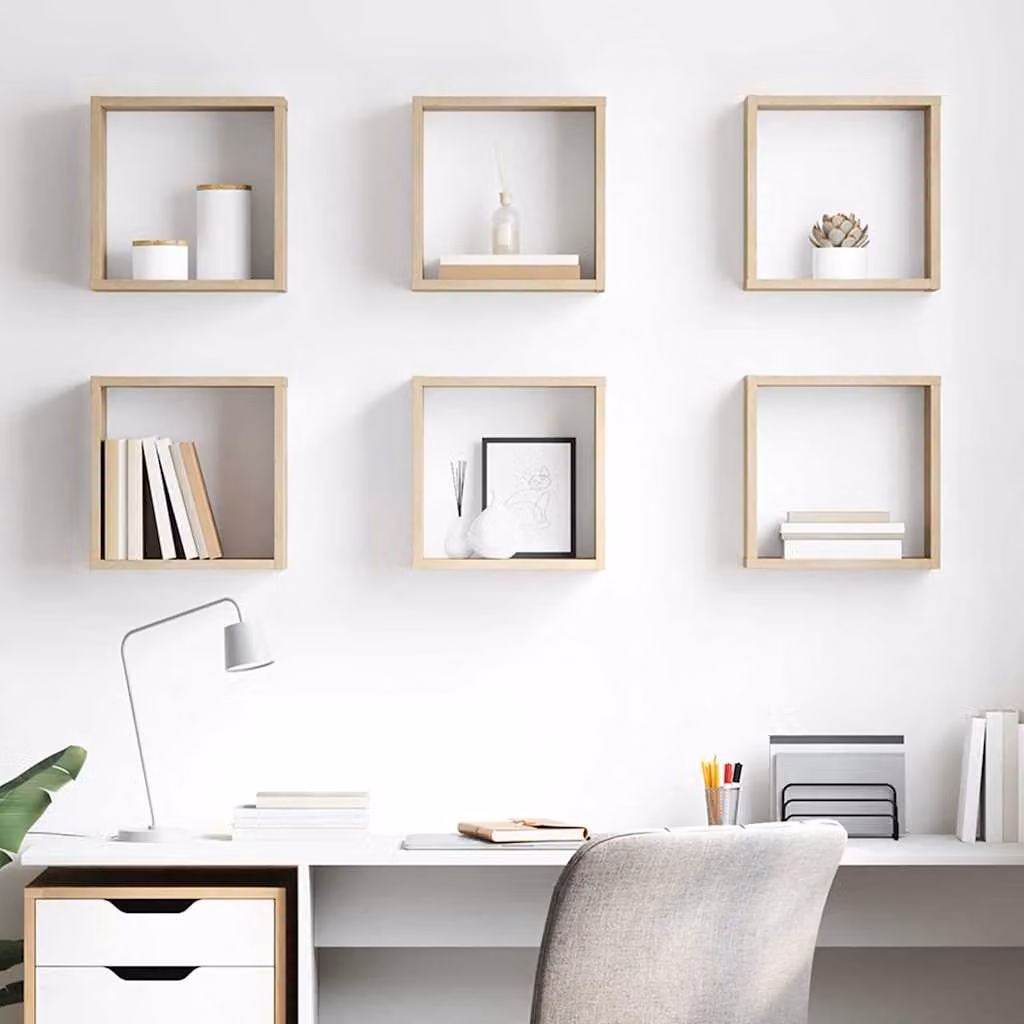 Set di 6 mensole a cubo vidaXL in legno Rovere, design moderno da parete, L 30 cm x P 15 cm x H 30 cm