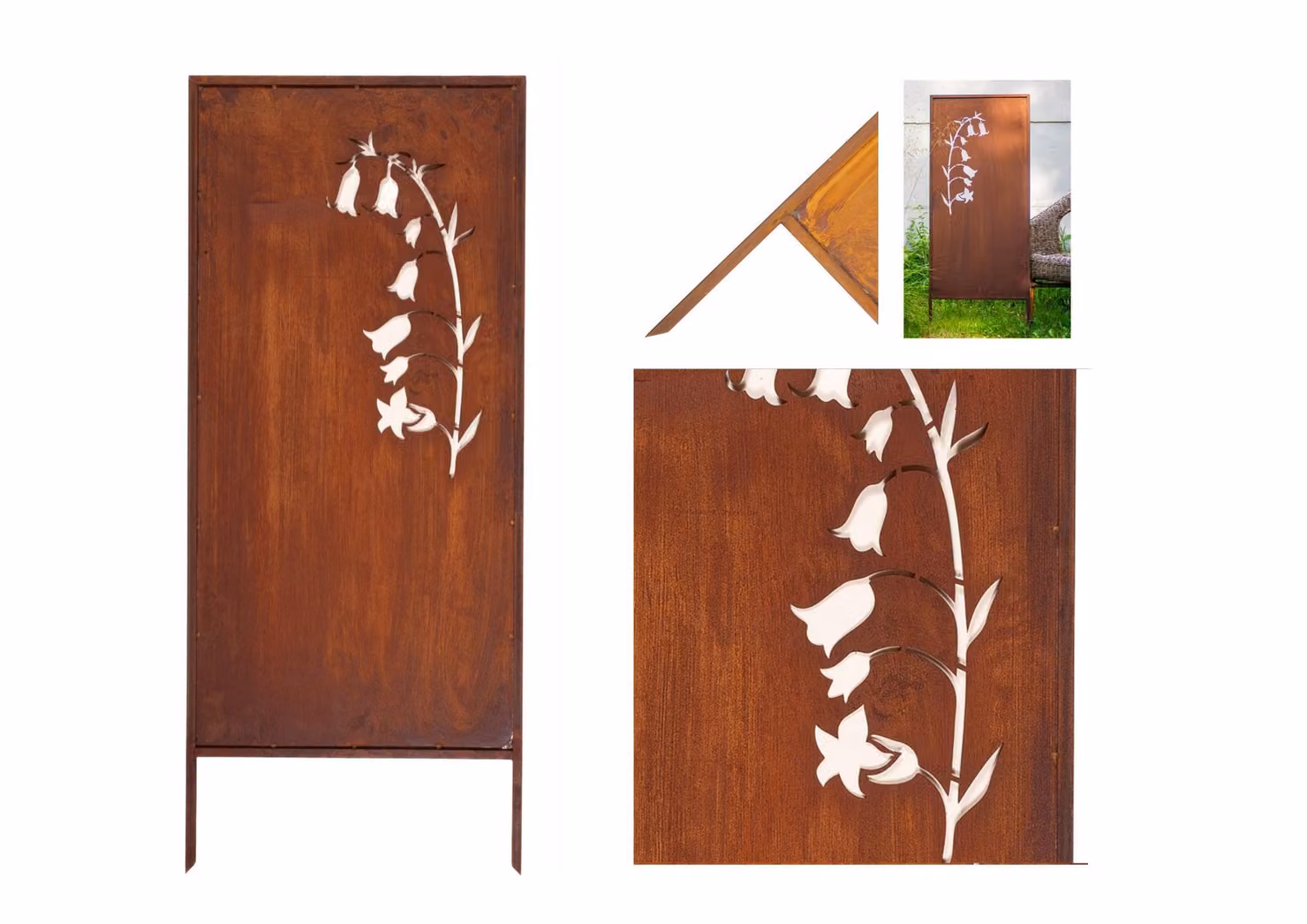 Paravento da Giardino in Acciaio Arrugginito « Mughetto » 120x50 cm Pannello Decorativo