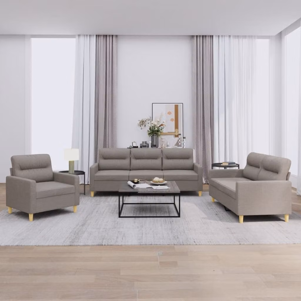 Maison Exclusive - Set divano a 3 pezzi con cuscini in tessuto color taupe