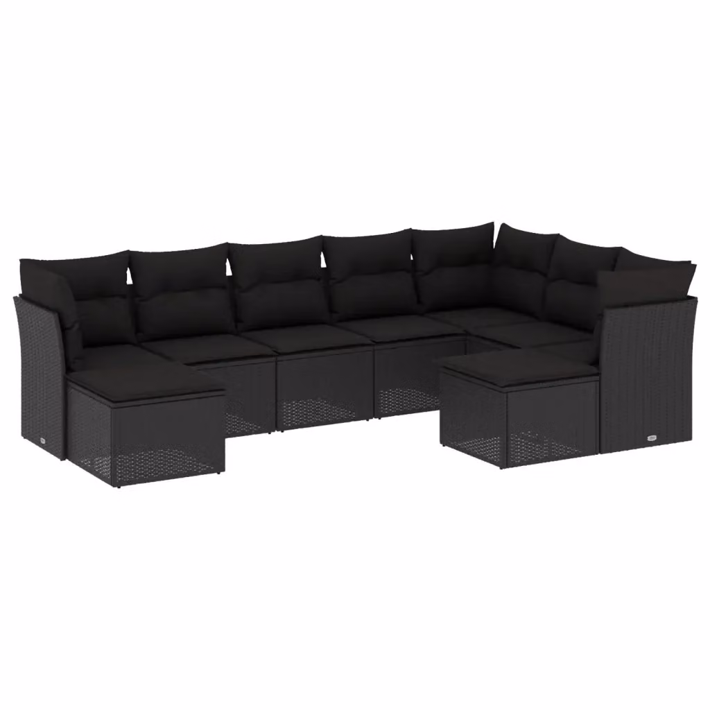 vidaXL Set Divani da Giardino a L 9 pz con Cuscini Nero in Polyrattan e Acciaio – 2