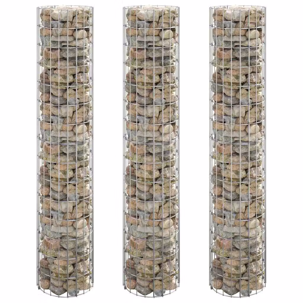 Set di 3 fioriere a gabbione circolari vidaXL in acciaio zincato grigio, Ø 30 cm x H 150 cm
