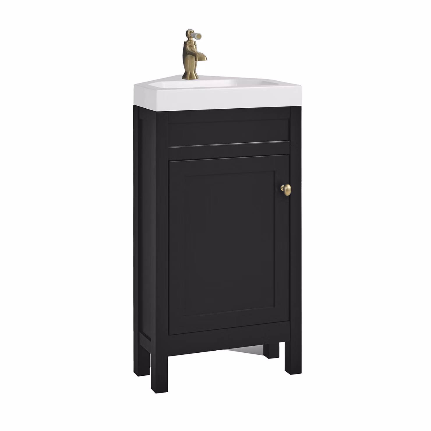 Mobile Bagno Angolare Grigio Nero da 450mm con Lavabo e Maniglia Classica Rotonda in Oro Satinato - Warwick