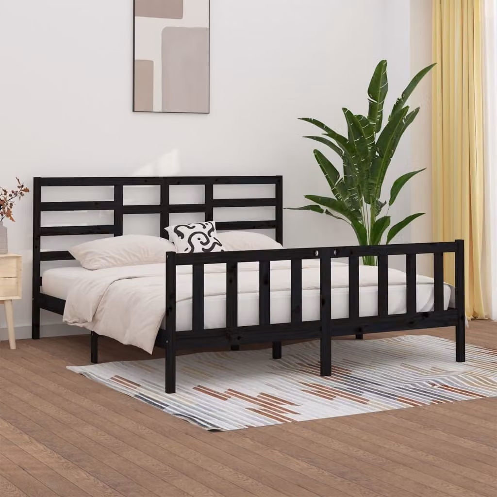 The Living Store Letto in legno massiccio di pino nero 200x200 cm