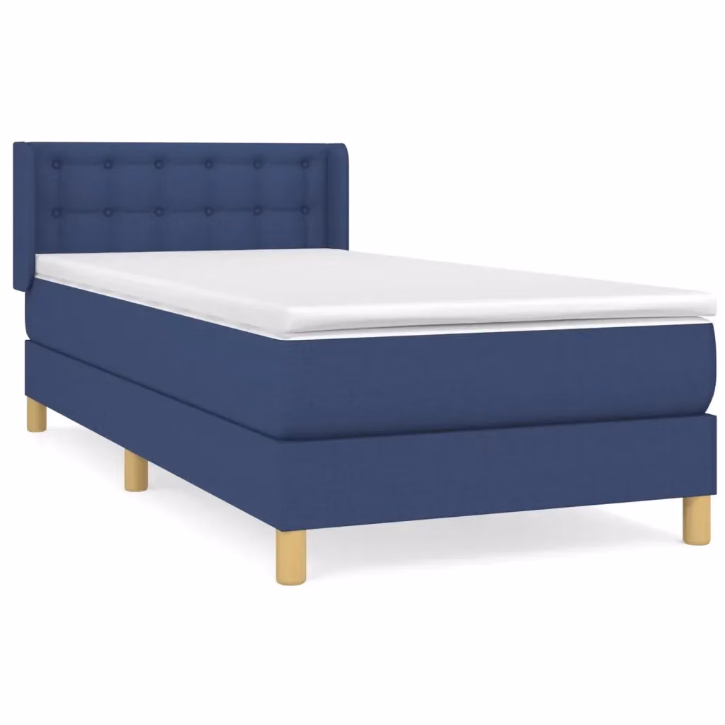 vidaXL Giroletto a Molle con Materasso Ibrido in Tessuto Blu e Bianco L/P/H: 200 x 100 x 88 cm – 2