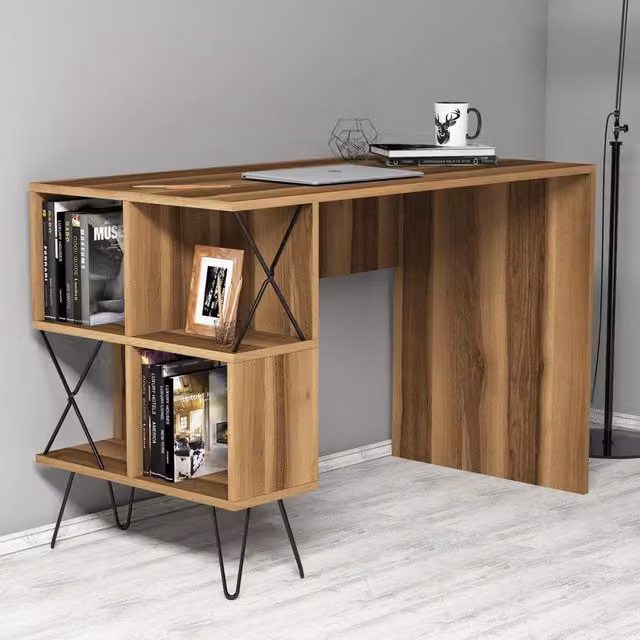 Scrivania DMORA Vita in Rovere Scuro e Nero con 5 Ripiani L/P/H: 120 x 60 x 79 cm