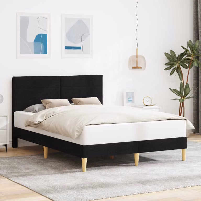 Struttura del letto con testiera vidaXL in tessuto nero L/P/H: 140 x 190 x 96 cm