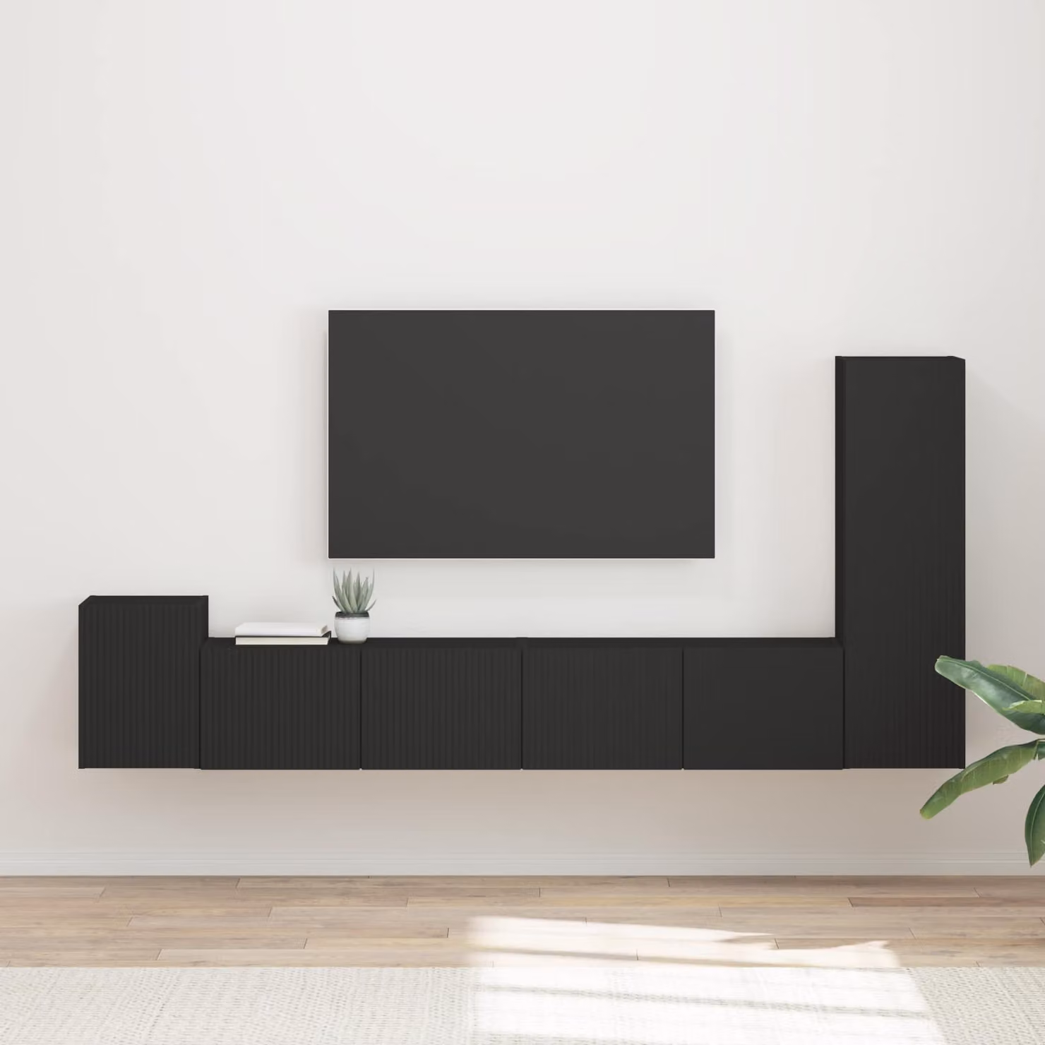 Set mobile TV da parete vidaXL in 3 pezzi, design moderno in legno MDF nero opaco – 1