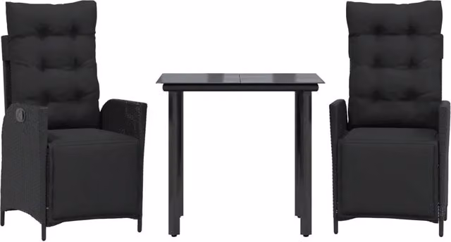 Set da Pranzo da Giardino 3 pz | Set Salotto da Giardino con Cuscini Nero in Polyrattan