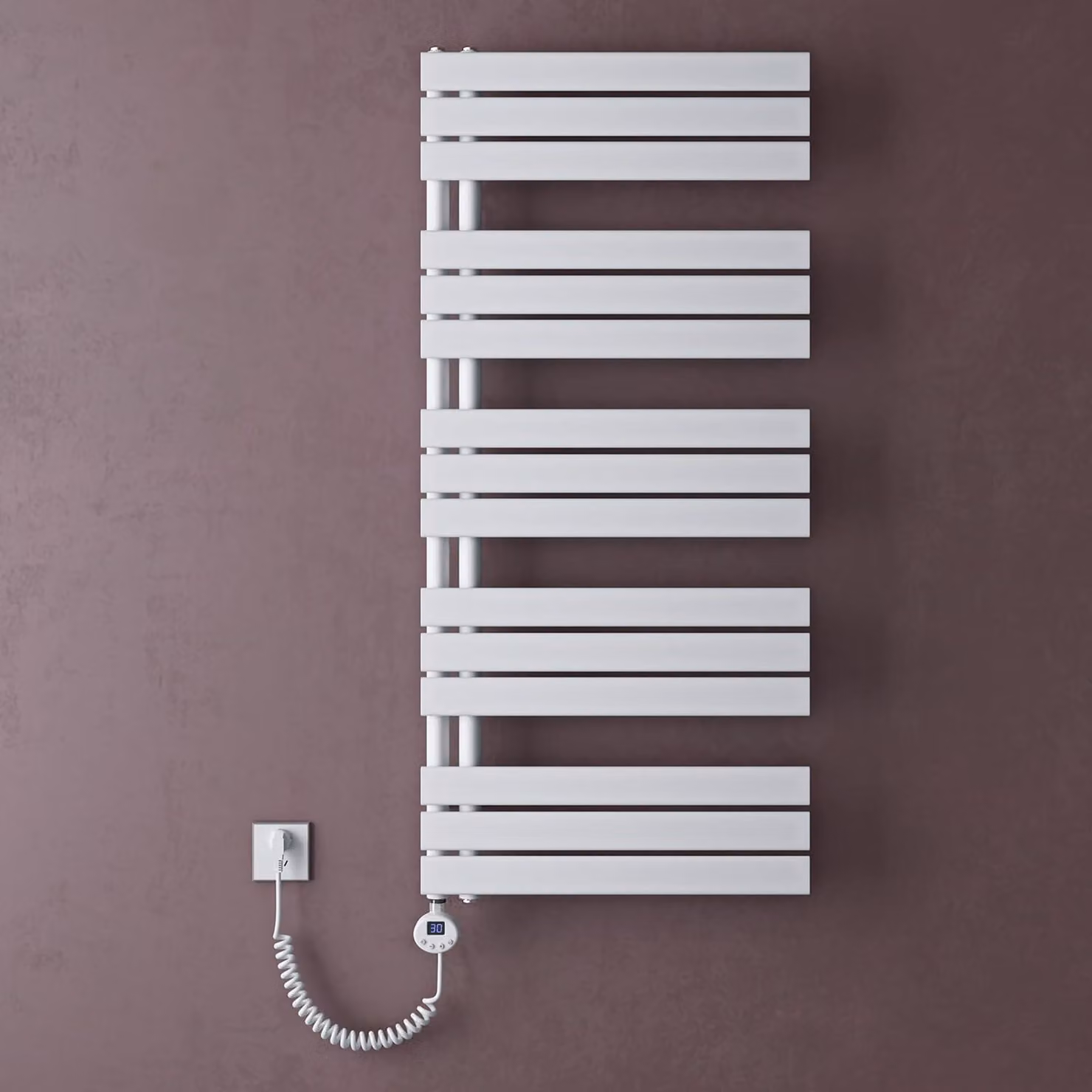 doporro Scaldasalviette Elettrico Bagno con Termostato Digitale e Funzione Timer 131x60cm 1000W Bianco, Termoarredo Elettrico Temperatura Regolabile, Radiatore da Parete Verticale - FN