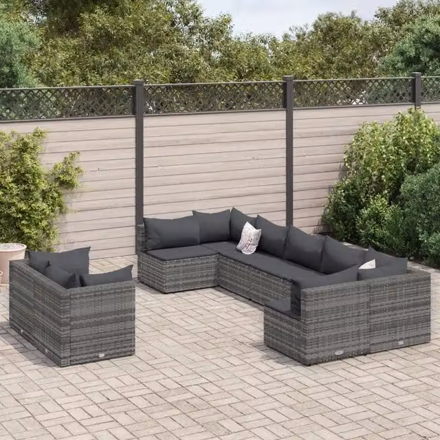 Set Divano da Giardino 9 pz con Cuscini Grigio in Polyrattan 3308298