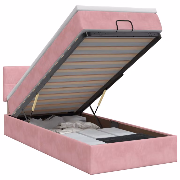 Divano poltrona ottomano con materasso e poggiatesta, colore rosa, 90 x 190 cm, rivestito in velluto