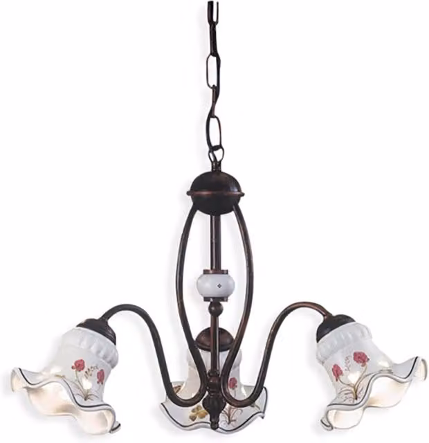 Lampadario Classico Chieti Metallo E Ceramica Nero Sfumato Rame 3 Luci E14