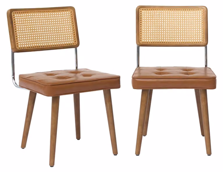 Sedie da pranzo – Set di 2 sedie in stile bohémien degli anni '50 e '60, con struttura in legno e schienale in rattan