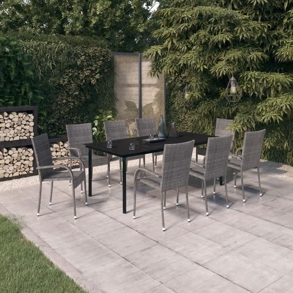 Maison Exclusive - Set da pranzo da giardino da 9 pezzi, grigio e nero