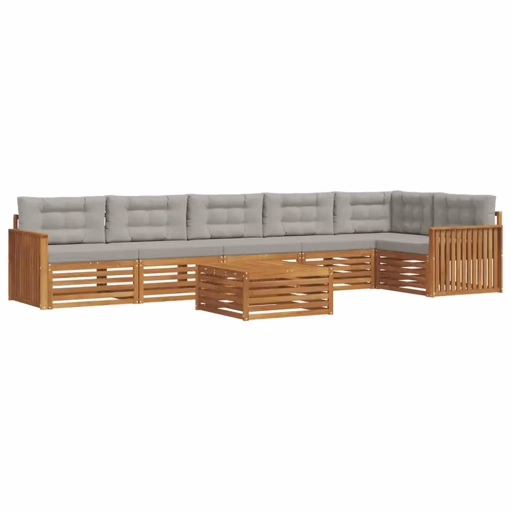 Set di divani da esterno vidaXL a forma di L con tavolino da caffè, 7 pezzi, colore grigio, in legno di acacia con cuscini inclusi – 2