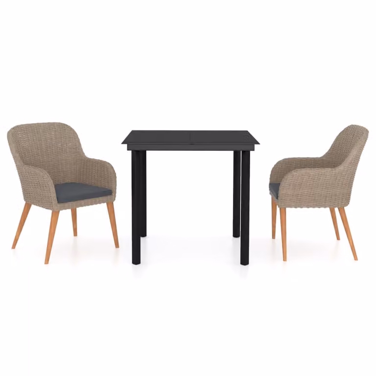 Set da Pranzo da Giardino 3 pz con Cuscini Marrone