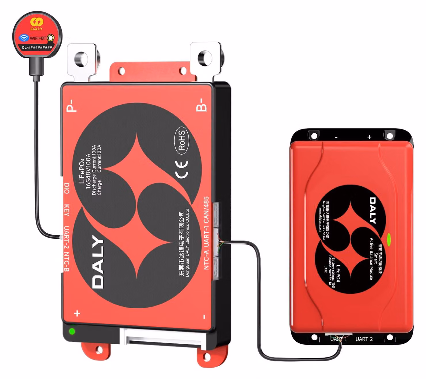 Sistema di gestione della batteria (BMS) 16S 48V 100A con bilanciatore attivo, Wi-Fi e Bluetooth