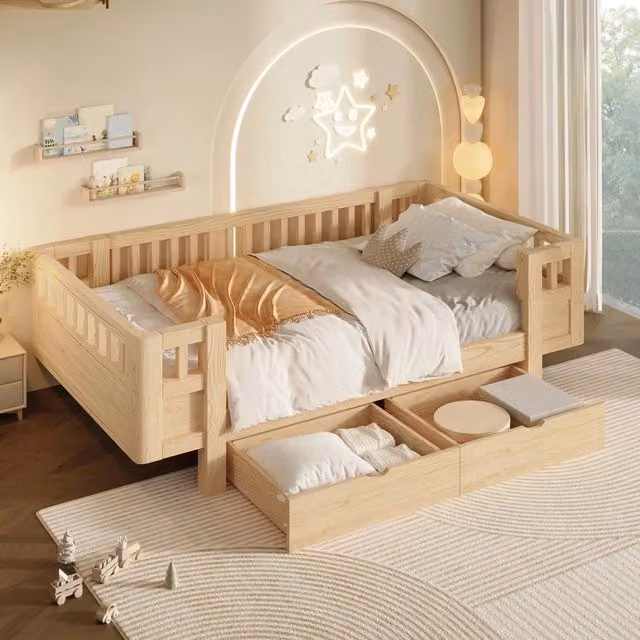 Letto singolo con cassetti e protezione ¨C Minimal ¨C Legno 90x200