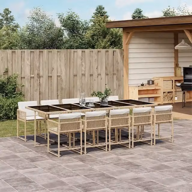 Set da Pranzo da Giardino 11 pz con Cuscini Beige in Polyrattan 3211654