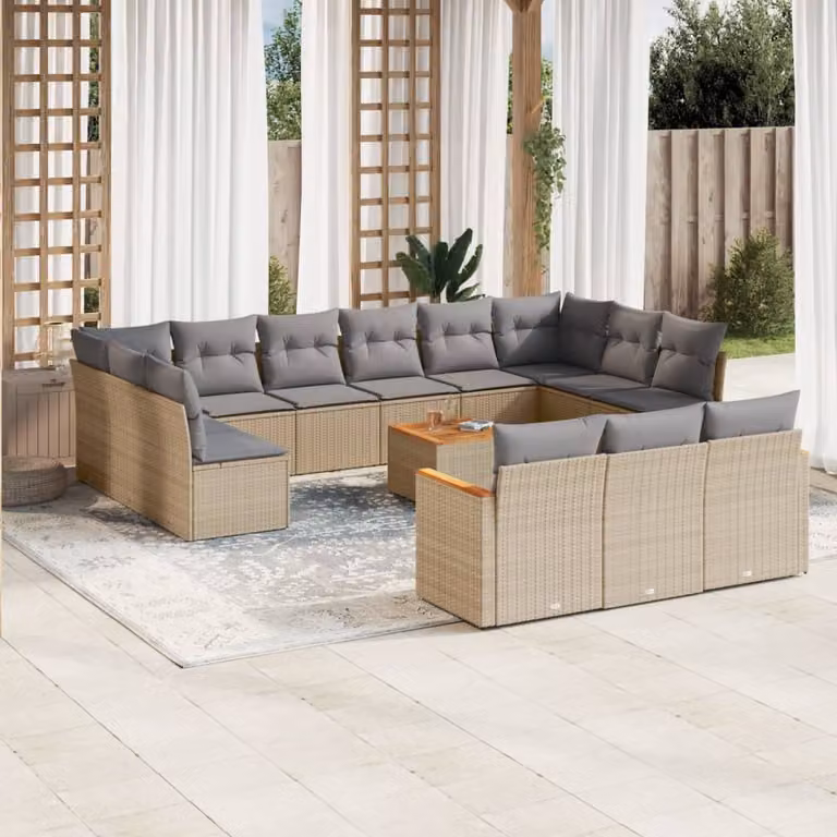 Maison Exclusive - Set Divano da Giardino 14 pz con Cuscini Beige Misto Polyrattan