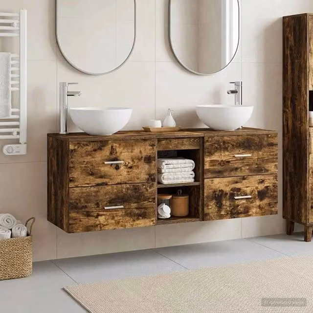Set di Armadi da Bagno 3 pz Rovere Fumo 129 x 35 x 80 cm 3405791